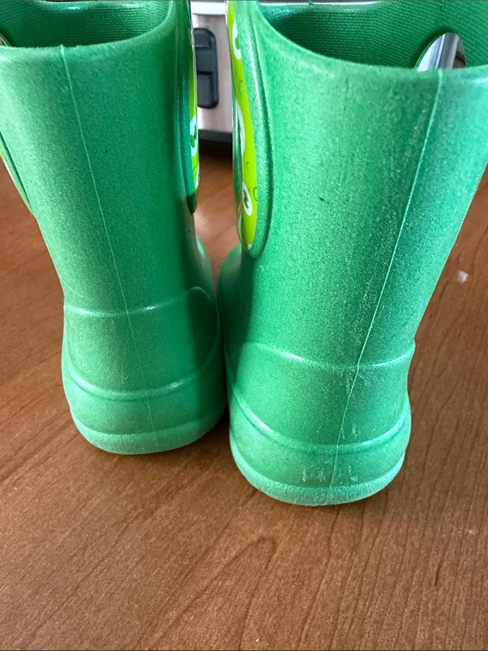 Kids Okabashi Green Slip-On Rain Boots Monster eyes